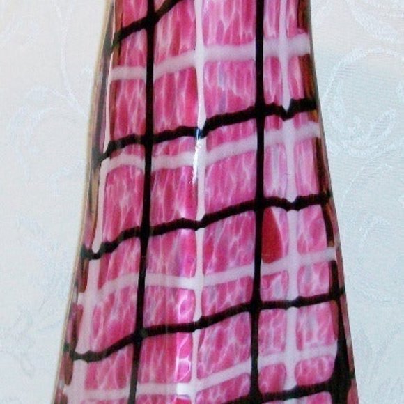 Pink Black, White and Clear Glass Vase